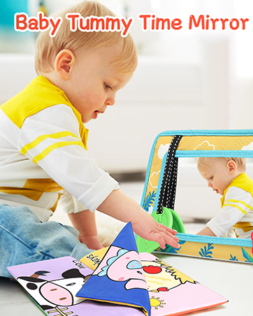 YASEW Tummy Time Floor Mirror with Crinkle Cloth Book