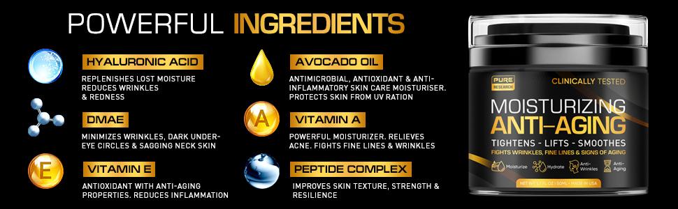 Powerful ingredients banner with benefits. 