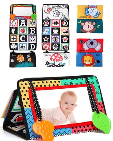 YASEW Tummy Time Floor Mirror with Crinkle Cloth Book