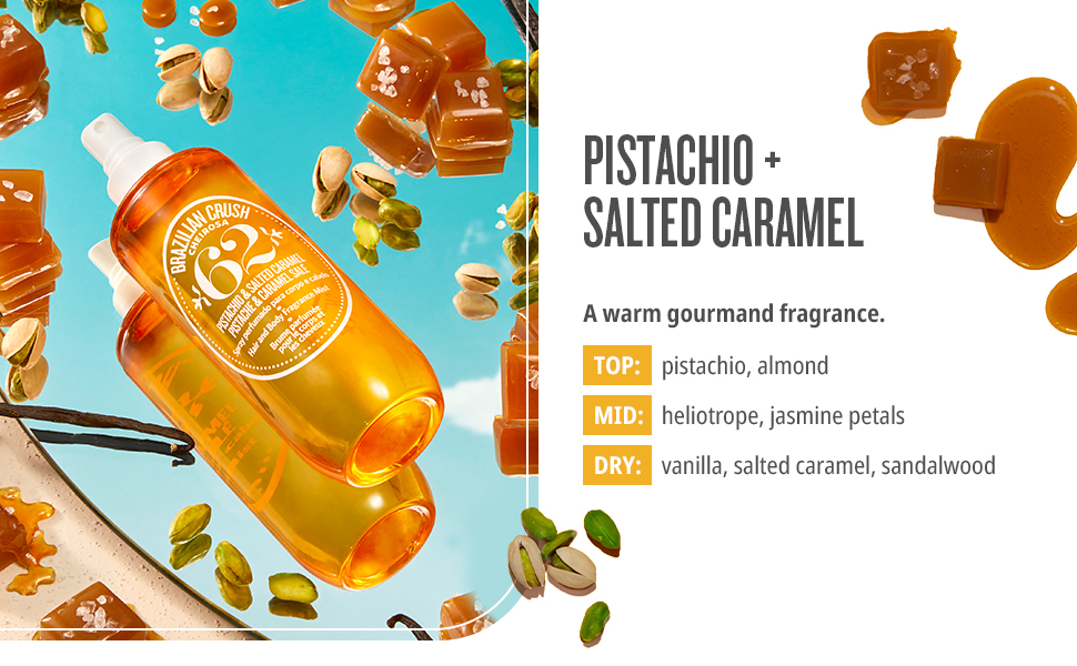 Notes of pistachio + salted caramel