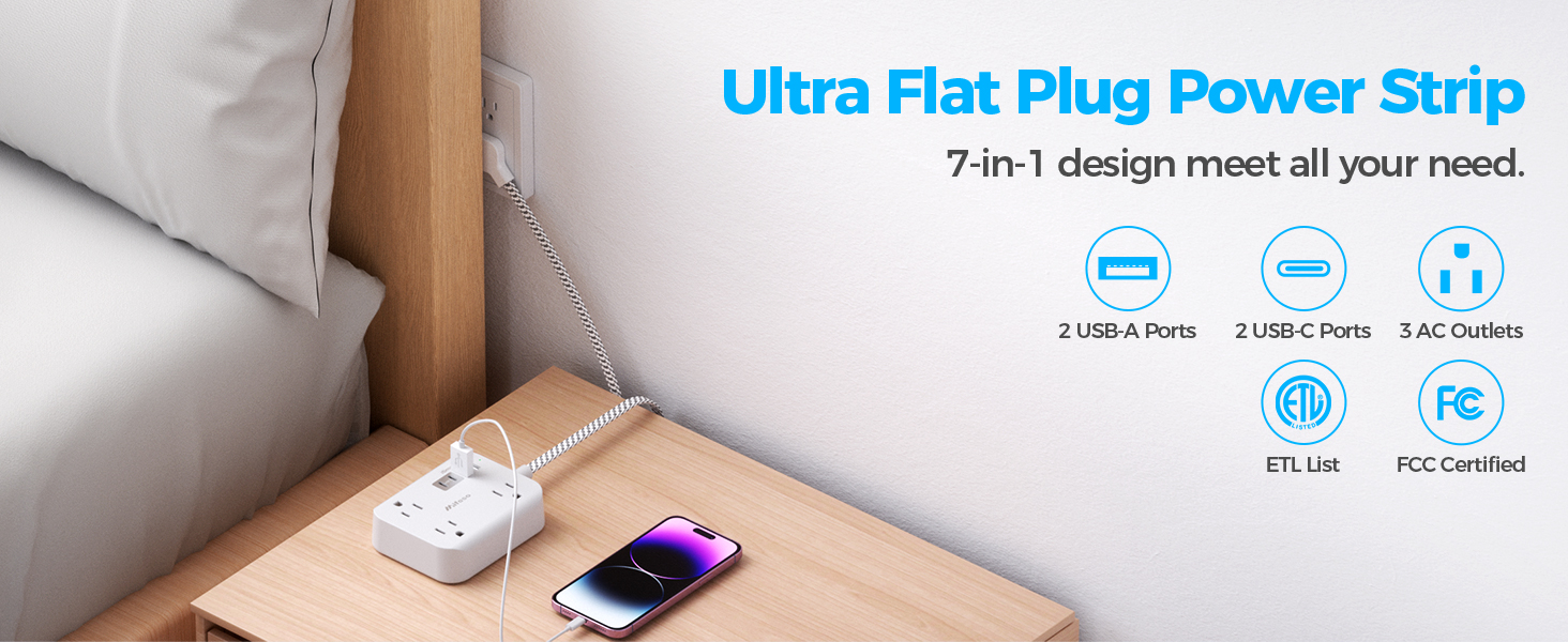 Flat plug power strip