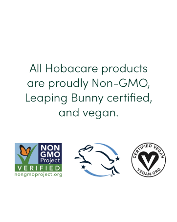 all hobacare products are proudly non-gmo, leaping bunny certified, and vegan 